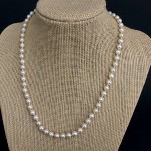 Vintage 6mm Genuine Cultured Pearl Knotted Necklace with 14K Clasp